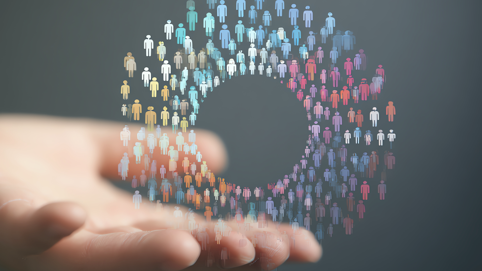 Hand mit mehreren Personen Icons, die einen Kreis bilden