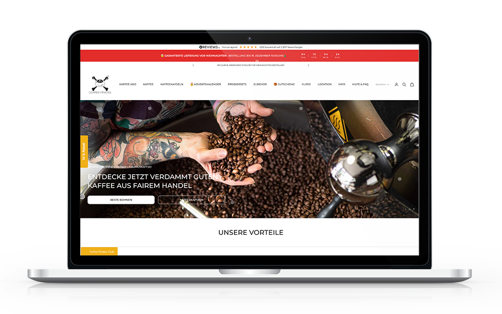 Startseite Onlineshop auf Shopify von Coffee Pirates