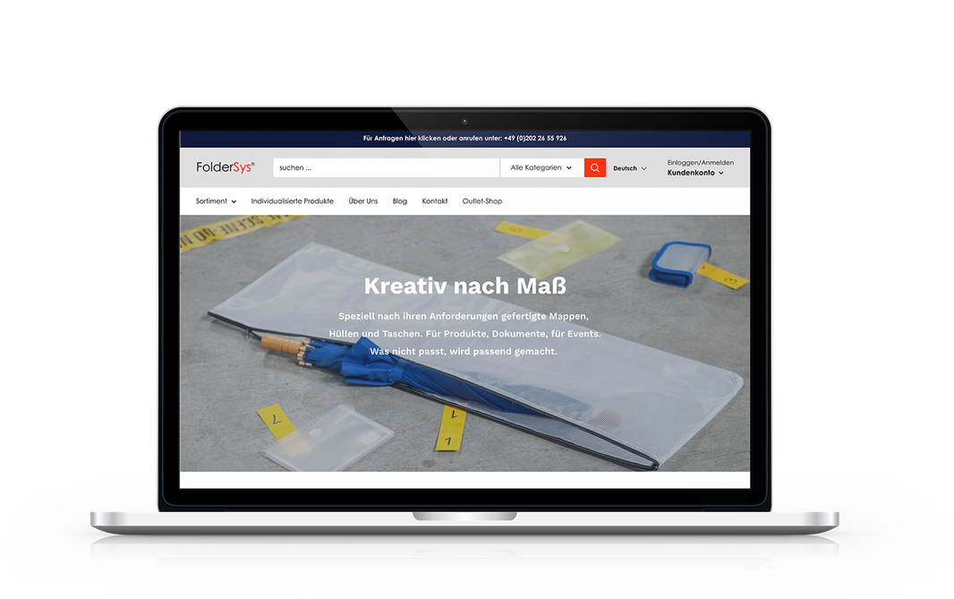 Startseite Onlineshop von FolderSys auf Shopify