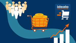 Shopify idealo Preisvergleich für eCommerce – Einkaufswagen mit aufsteigendem Chart