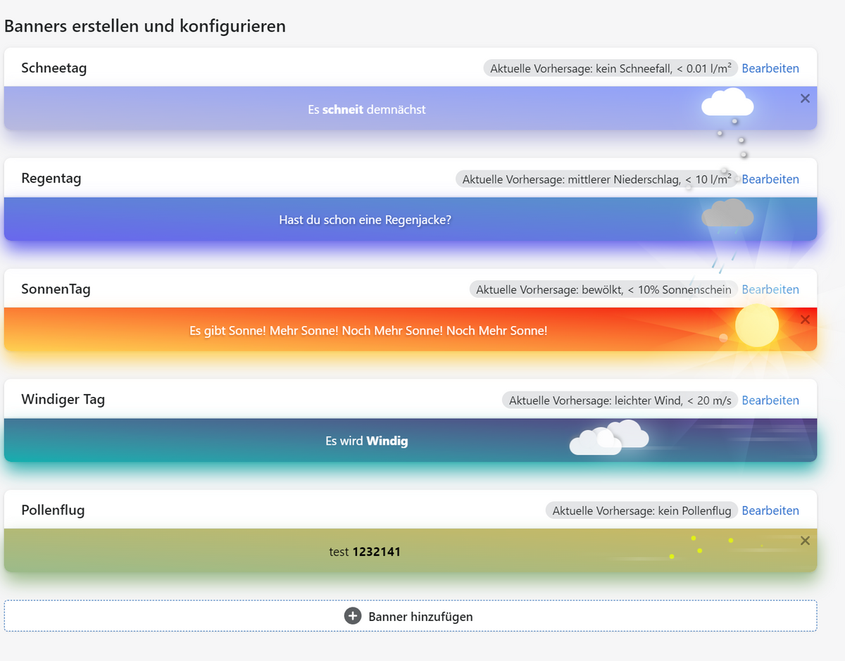 Wetter.com Marketing Engine Product Recommendations Banner Settings